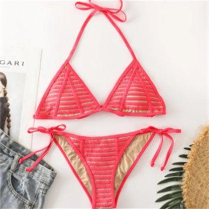 Grid String Bikini Backless Micro Swimsuit Swimwear Women Trend Design Two Piece Triangle Beach Thong Bathing Suit