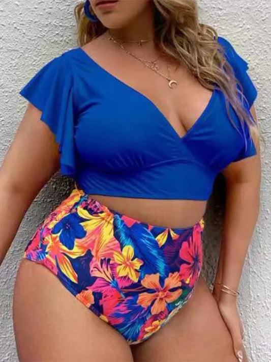Large Bikini Set Plus Size Swimsuit Women Big Size Swimwear Retro Vintage Bathing Suit Mujer Push Up Biquini  Blue