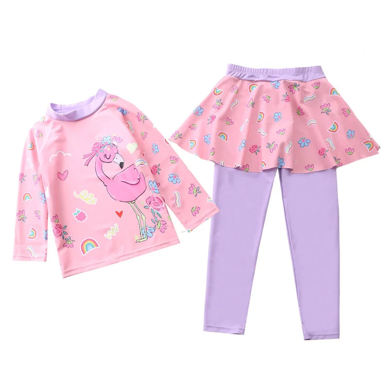 Unicorn Mermaid Kids Swimwear for Girls Long Sleeve Rash guard Pants Leggings Modest Children's Swimsuit Bathing Suit Beach Wear