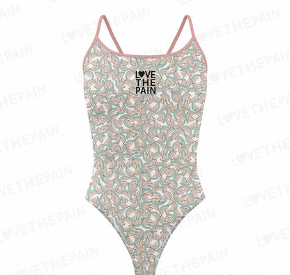Love The Pain Leopard Print One Piece Swimsuit Thin Straps Versatile V-back Women's Swimwear Monokini Triathlon Swimsuit