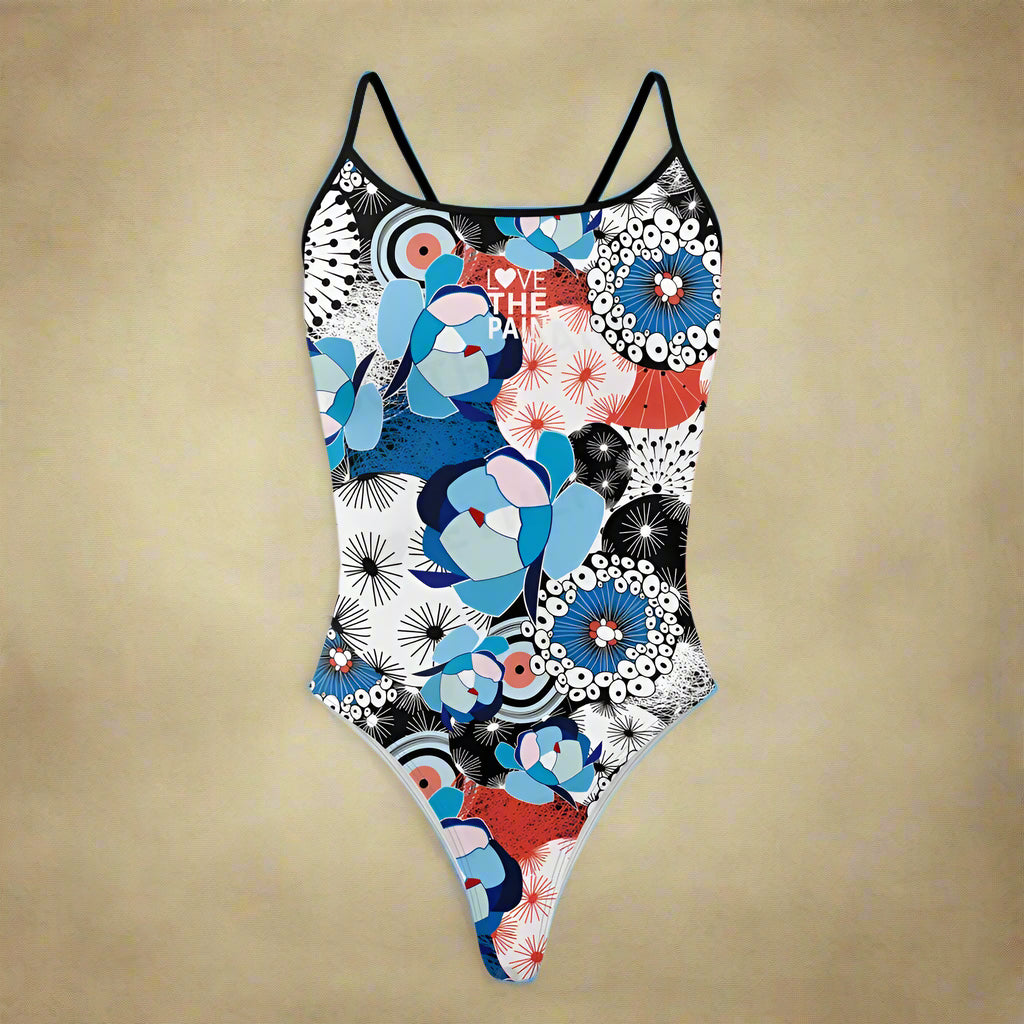 Love The Pain Summer Ladies One Piece Flower Waves Swimsuit