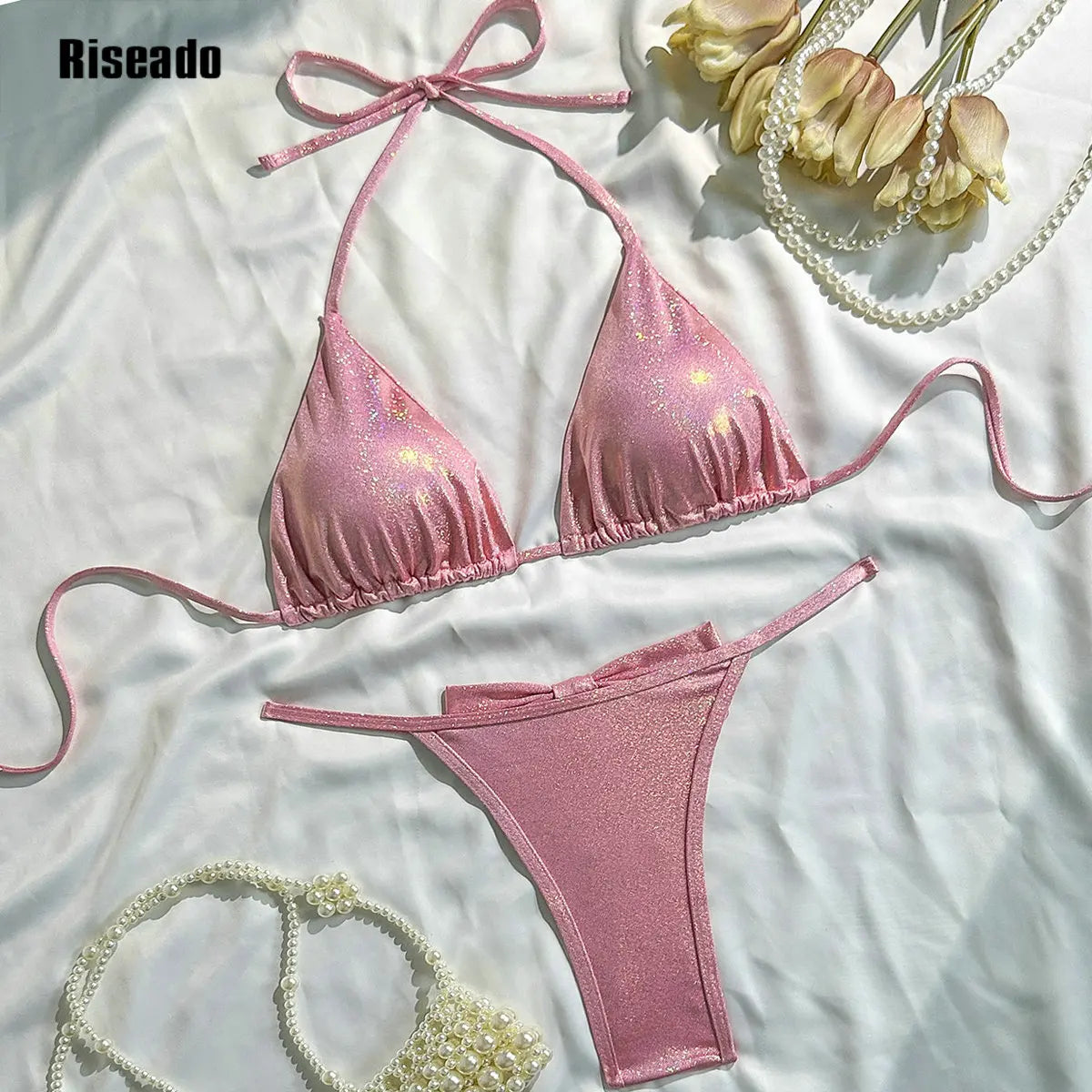 Women's Micro Triangle Bikini Set with Bow Details