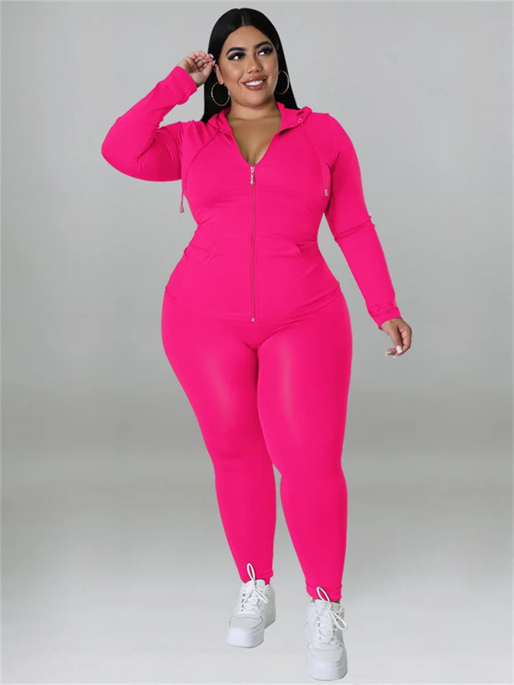 Wmstar Plus Size Two Piece Outfits Women Hoodies Sweatsuit Leggings Pants Sets Solid Stretch Matching