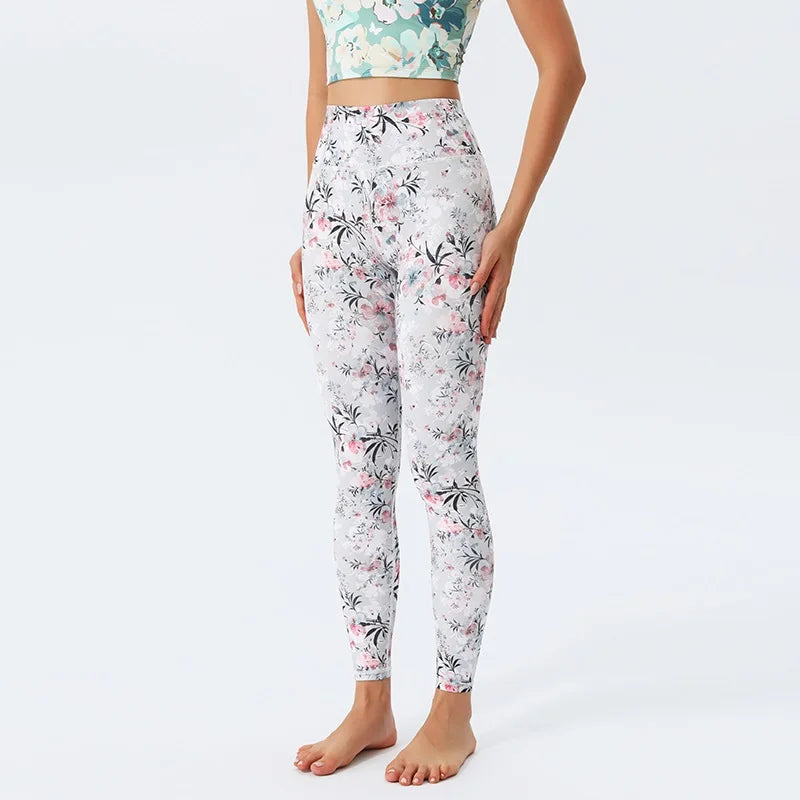 Women Flower Yoga Pants Sports Leggings Training Long Tights Running Trousers Ladies High Waist Workout Sportswear