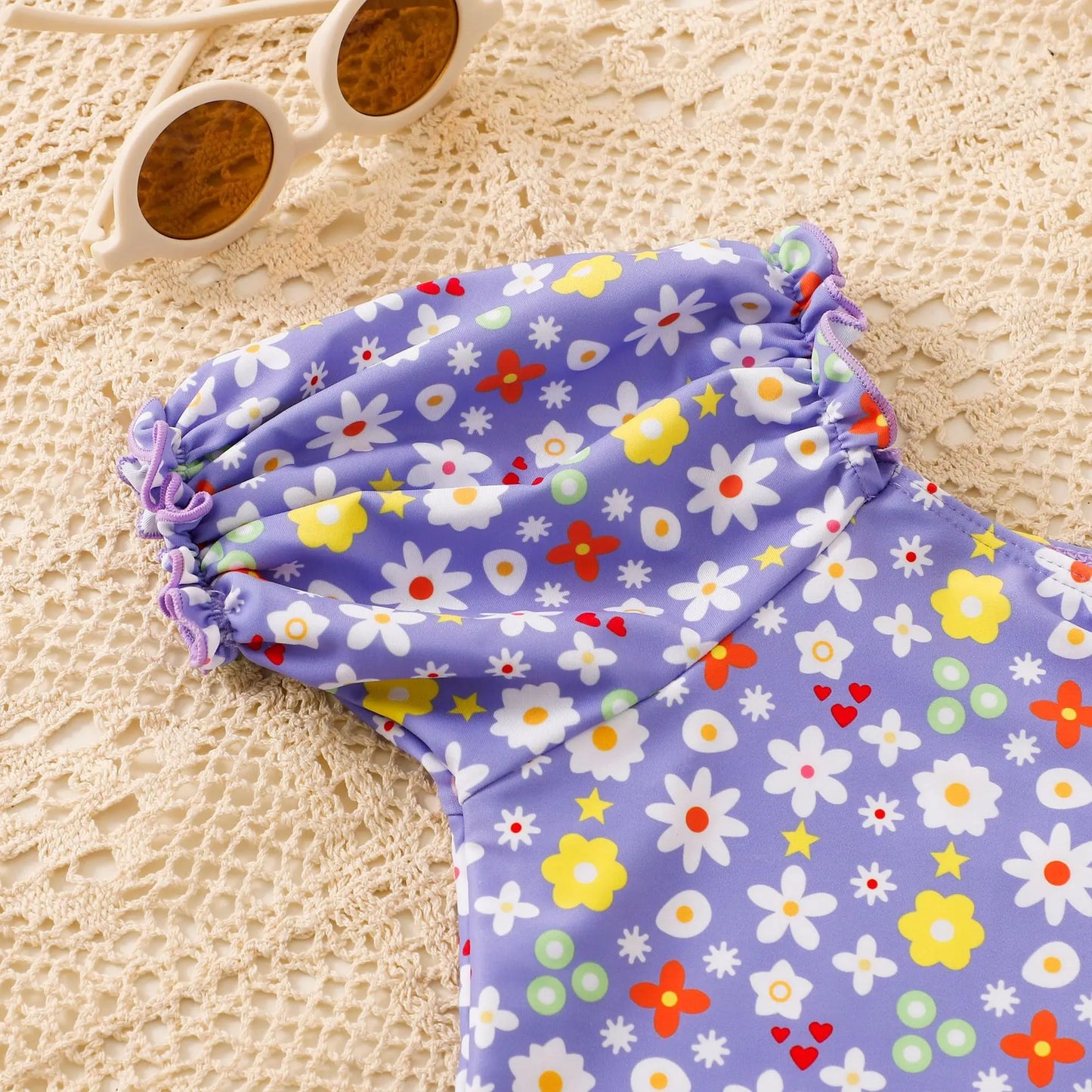 Floral Girls One Piece Swimsuit 7-12 Year Kids Swim Suit Short Sleeve Children's Swimwear Beach Wear Bathing Suits