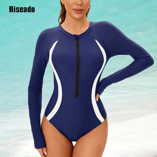 Women's One Piece Swimsuits Long Sleeve Rash Guard UV Protection Surfing Bathing Suit Large Size 3XL