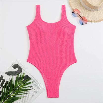 Fluorescent Crinkle Cloth Swimsuit for Women, Special Fabric Bikini, Candy Color, European and American