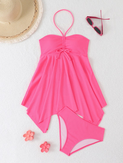 Tankini Two Pieces Swimsuit Women Halter Swimwear Female Solid Bathers Bathing Swimming Swim Suit Summer Beach Dress