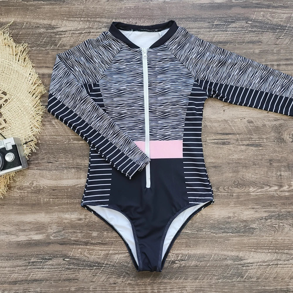 Women's Long-Sleeve Zip-Front One-Piece Swimsuit