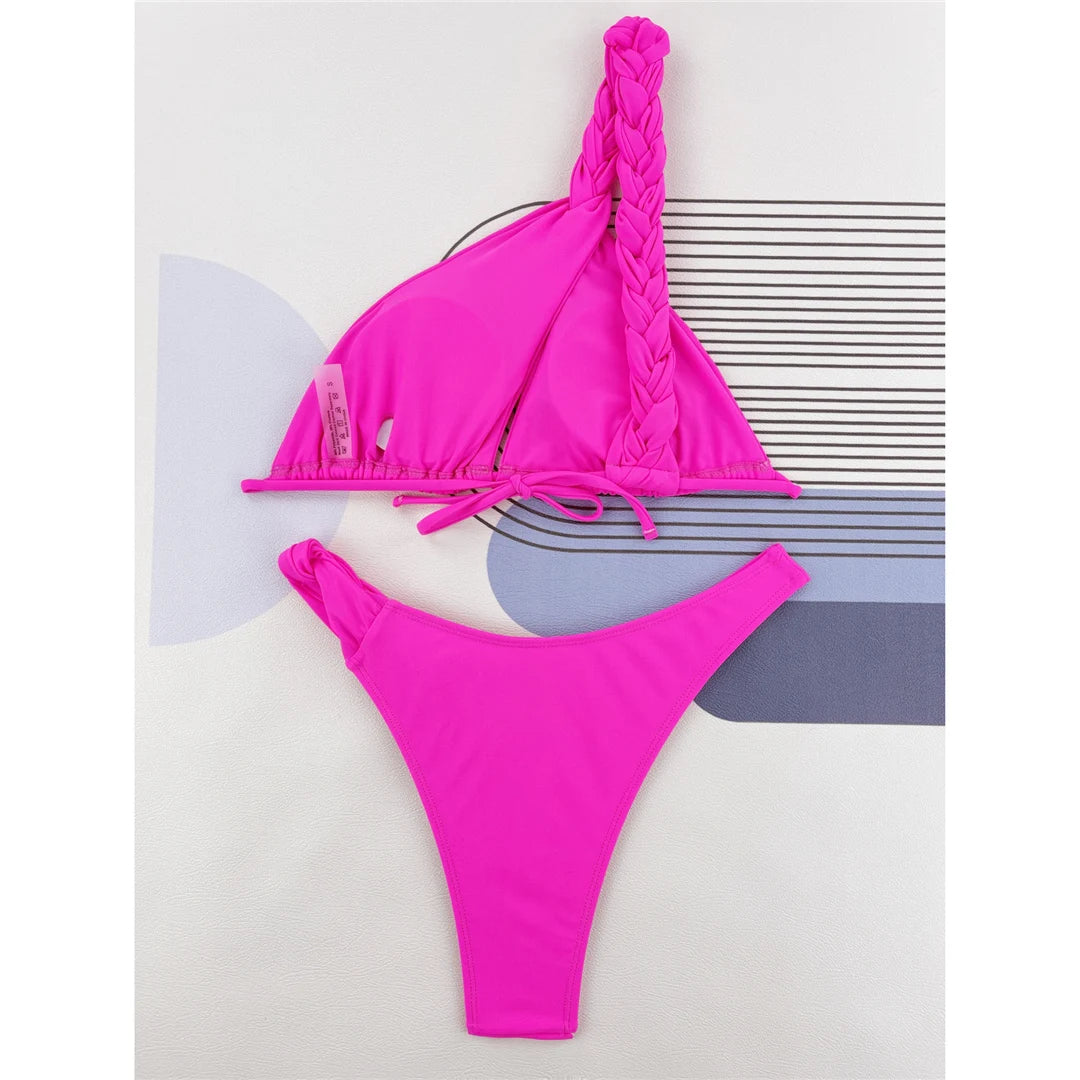 Cut Out One Shoulder Brazilian Bikini Women Swimwear Female Swimsuit Two-pieces Bikini set Bather Bathing Suit Swim