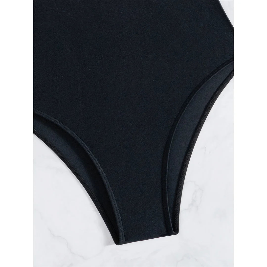 S - XL Splicing V Neck Cross Back Women Swimwear One Piece Swimsuit Female High Cut Leg Padded Bather Bathing Suit Swim