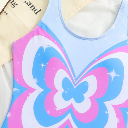 Blue Girls One Piece Swimsuit 7-12 Year Kids Swim Suit Teenage Children's Swimwear 2025 Butterfly Bathing Suits Beach Bodysuit