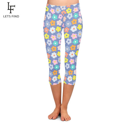 Floral Print High Waist Women Capri Legging Fitness Stretch Slim Mid-Calf 3/4 Leggings