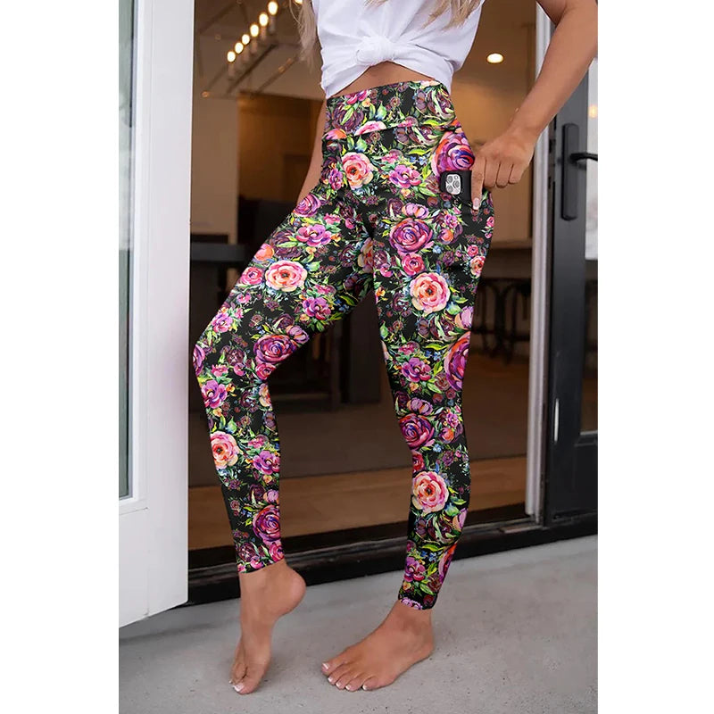 High Quality Women Elastic Pocket Pants Fashion High Waist 3D Printing Stretch Fitness Girls Leggings