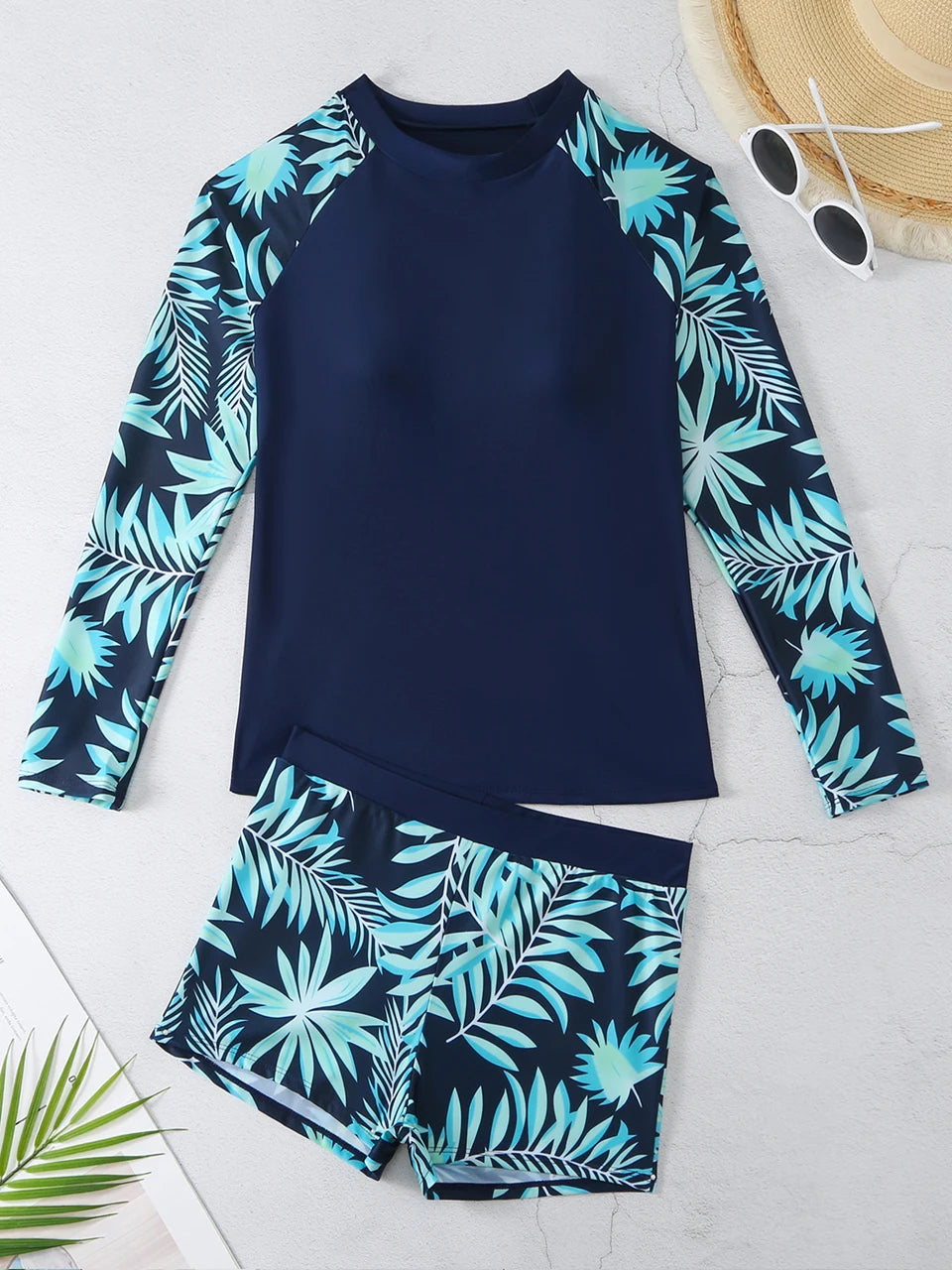 Long Sleeve Surfing Sport Swimwear Women Two Pieces Print Swimwear Female Bathers Bathing Swimming Swim Suit Beachwear Lady