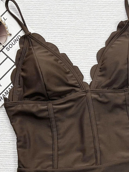 Lady Solid Swimwear Women Ruffle Push UP One Piece Swimsuit Monokini Strapped Backless Beach Bathing Suit