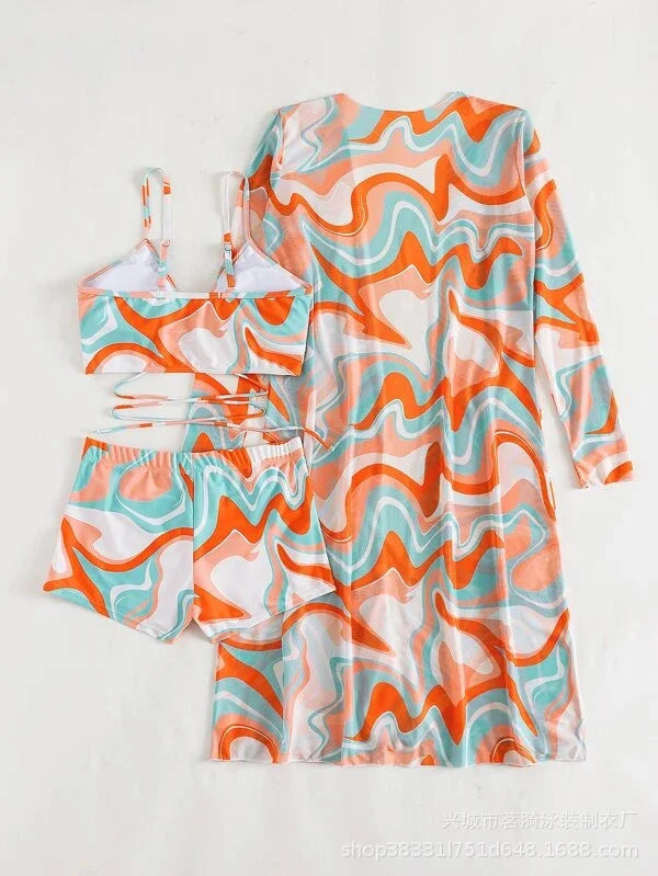 Summer Print Bikinis Swimwear Female Swimsuit Beachwear Push Up Three-Piece Bikini Set Women Swimming Bathing Suit