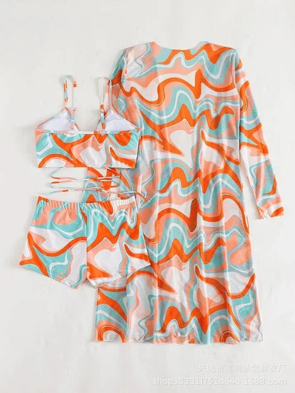 Summer Print Bikinis Swimwear Female Swimsuit Beachwear Push Up Three-Piece Bikini Set Women Swimming Bathing Suit