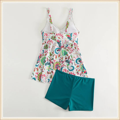 Two Piece Swimsuit Women V-Neck Print Tankini Set Female High Waist Swimwear Beachwear Bathers Bathing Swimming Suit Summer