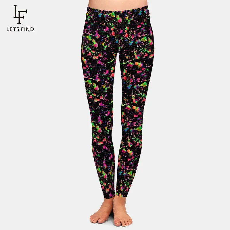 Watercolor Splatter Pattern Digital Print Women Leggings High Waist Fitness Slim Stretch Leggings