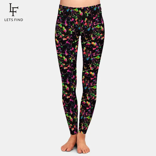 Watercolor Splatter Pattern Digital Print Women Leggings High Waist Fitness Slim Stretch Leggings