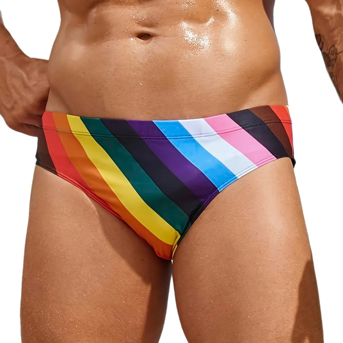 Printed Low Waist Triangle Men's Swimsuit Anti-Embarrassment Swimming Suit Nylon Polyester Fabric Swimwear