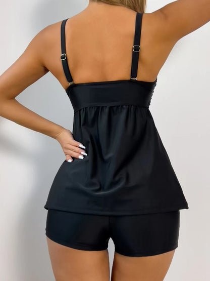 Color Print Strapped Tankini Two Pieces Swimsuit Women High Waist Shorts Swimwear Female Bathing Swimming Swim Suit Beach Bathers