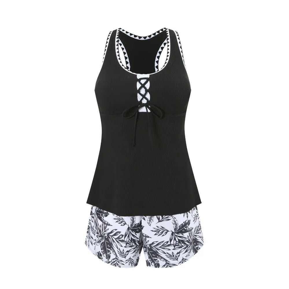 Women's Bathing Suit Two Pieces Tankini Set Summer Beach Wear High Waisted Print Shorts Swimwear Racerback Women Swimsuit