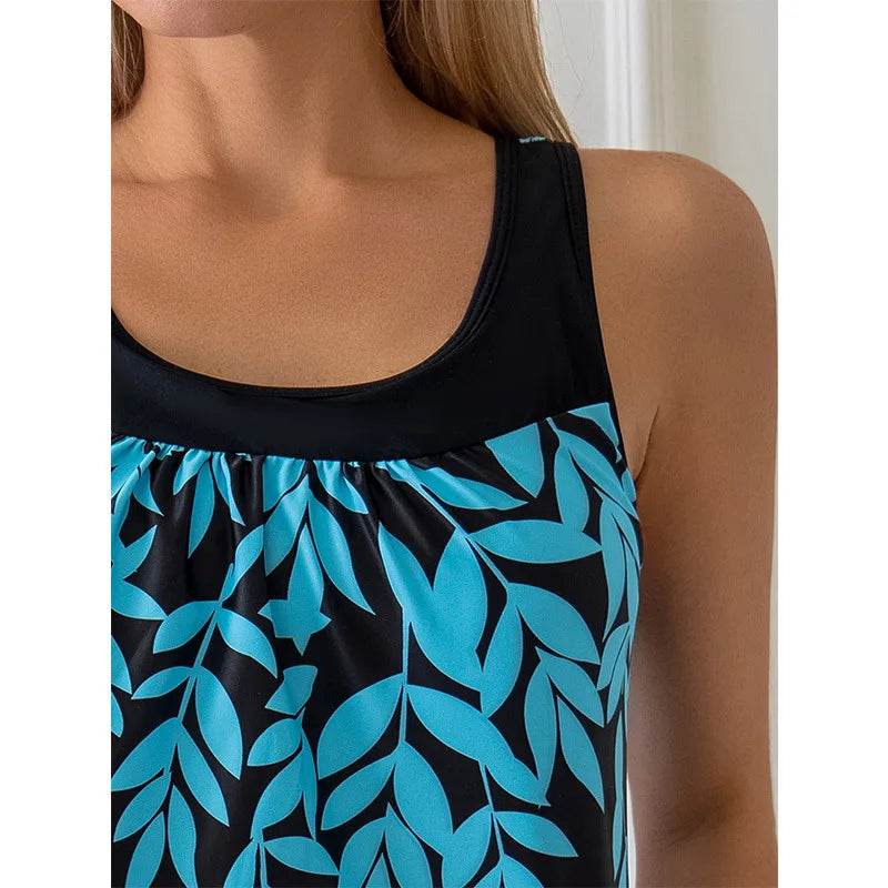 Leaf Print Swimsuits Tankini Set Female Two-piece Swimwear Beach Swim Wear Bathing Suits Pool Women's Swimming Suit