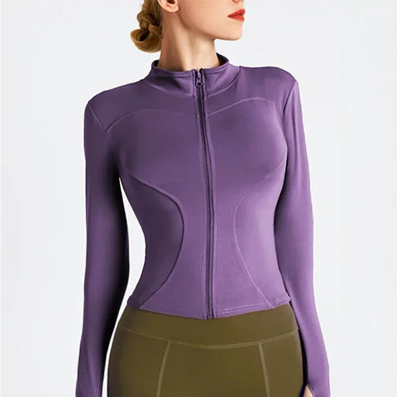 Slim Fit Lightweight Jackets With Thumb Holes Women's Full Zip-up Yoga Sports Running Jacket  For Workout