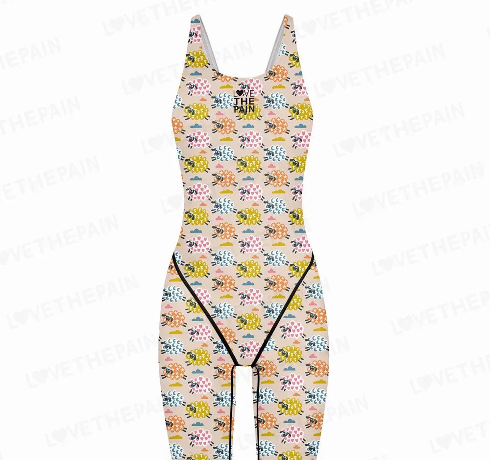 Girl Training Racing Swimwear Girl One Piece Competitive Swimsuits Summer Pool Professional Competition Knee Length Bodysuits