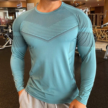 Men Fitness Compression Sport Shirt High Quality Running Long Sleeve Upper Clothing Crew Neck Sweatshirt Male Rash Guard Wicking