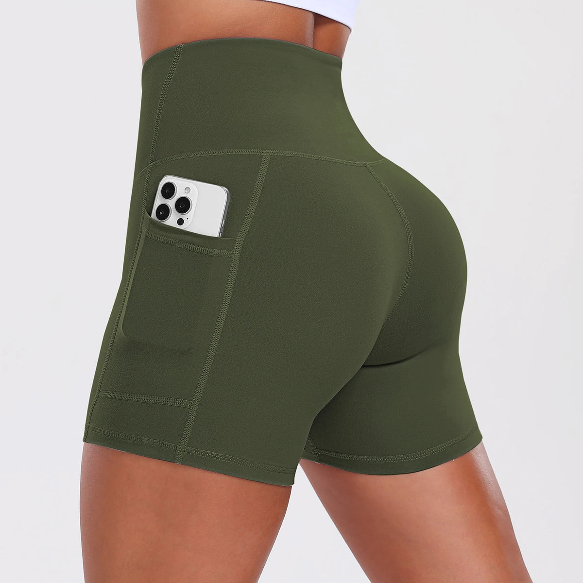 Yoga Shorts with Pockets for Women Tummy Control Workout Running Shorts Stretchy Workout Tight for Gym Casual Sportswear