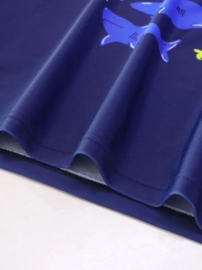 Boy Kids Swimsuit Blue Cartoon Shark Long Sleeve Children Swimwear Summer Split 2 Piece Beachwear Bathing Suit Swimming