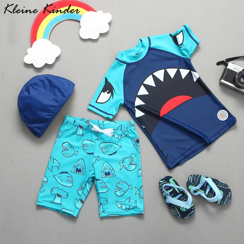 Boys' Cartoon-Print Short-Sleeve Rash Guard & Shorts Set