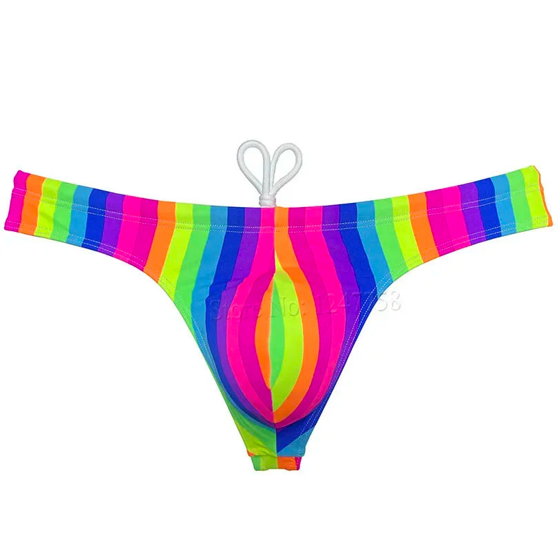 Men's Bikini Swimwear Ice Silk Lining Micro Tangas Swim Thong Swimsuit Beachwear Surfing Trunks