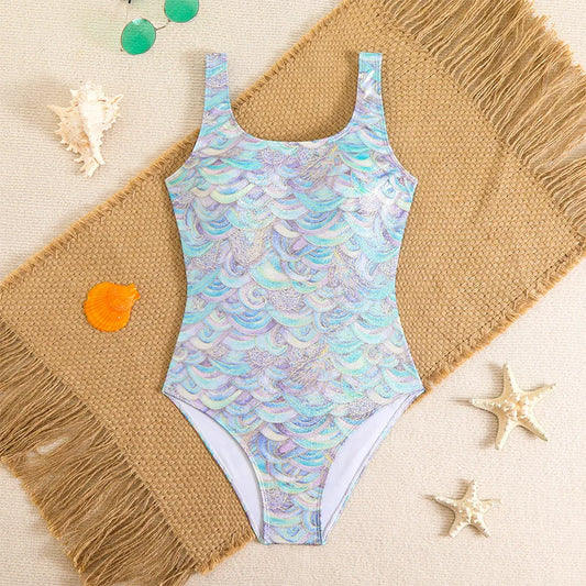 Mermaid Scales Print Bodysuit One Piece Swimsuit Women Swimwear Racing Sports Bathing Suit Woman Monokini Beach Wear