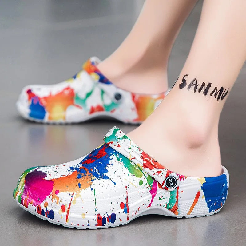 Summer Clogs Sandals For Men Soft EVA Waterproof Garden Shoes Fashion Printing Beach Slippers Soft Comfort House Slides