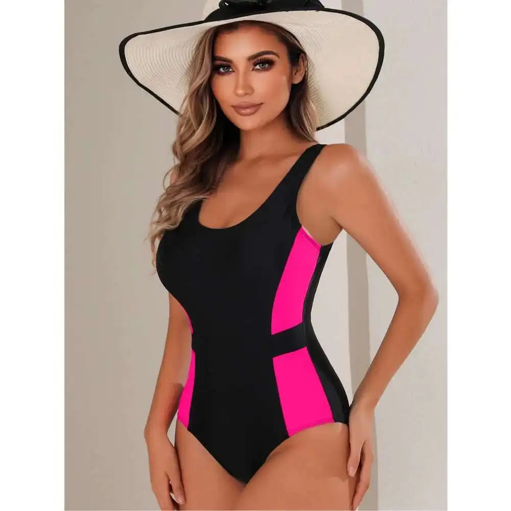 Patchwork Swimsuits Closed Women's One-Piece Swimwear Push Up Swim Wear Bodysuit Bathing Suits Beachwear Pool Bather
