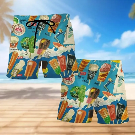 Ice Cream 80s 90s 3d Printed Surfing Board Shorts Cool Summer Street Hip Hop Swim Trunks For Men Vacation Beach Ice Shorts