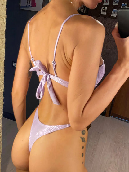 Scalloped Snake Skin Thong Bikini Female Swimsuit Women Swimwear Two-pieces Bikini set Bra Cup Bather Bathing Suit Swim