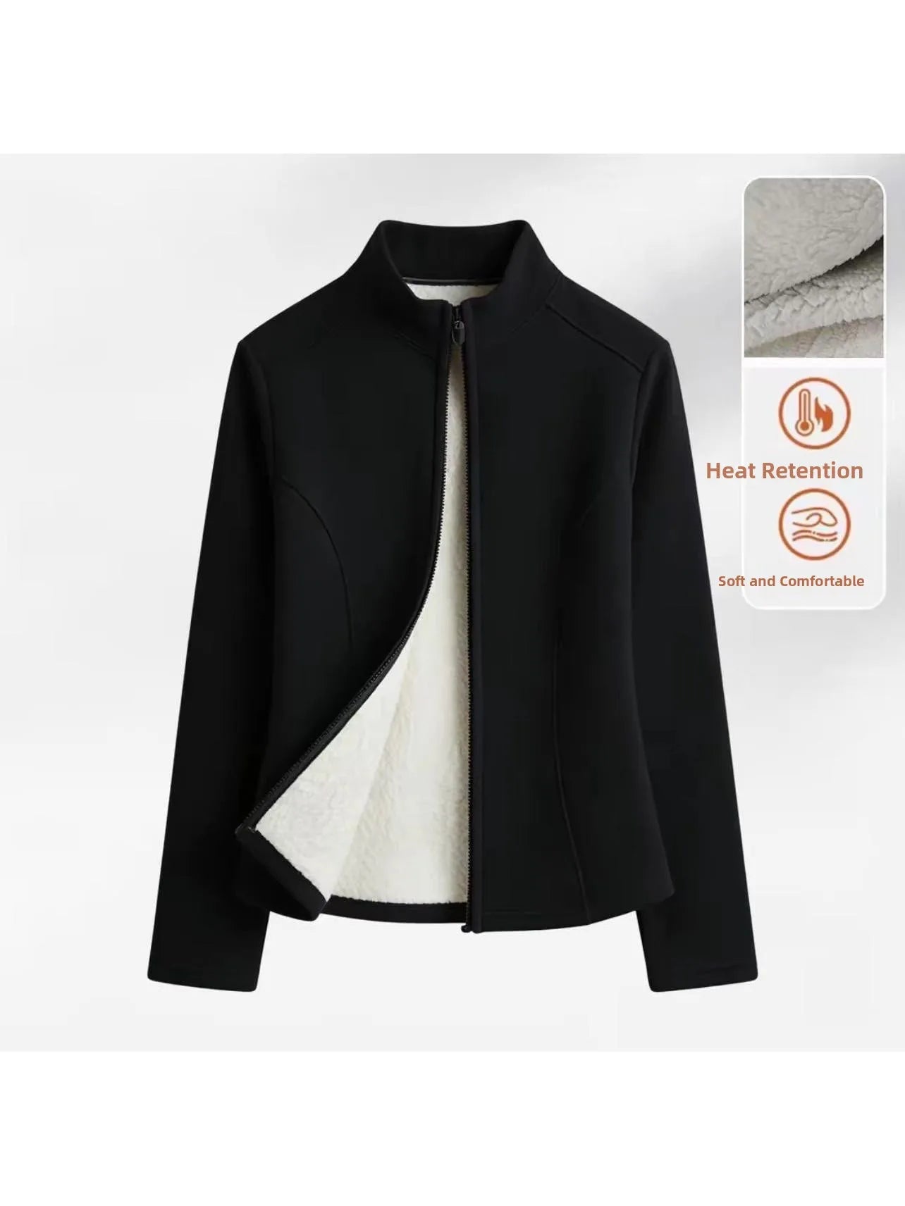 Women's Fleece Lined Slim Fit Yoga Jacket Stand Collar Thickened Zipper Short Coat Warm Fitness Outerwear for Autumn Winter