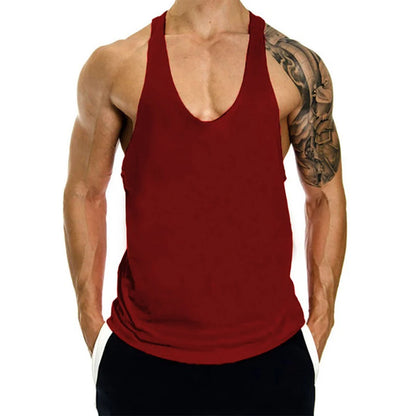 Summer 100% Cotton Bodybuilding Muscle Stringer Tank Top Men Fitness Workout Y BACK Vest