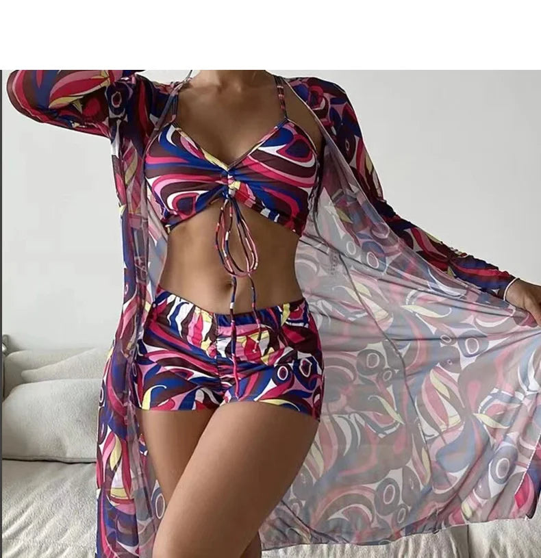 Color Print Swimsuits Bikini Sets Female Swimwear Sports Beach Wear Two-Piece Bathing Suit Girls Pool Women Swimming Suit