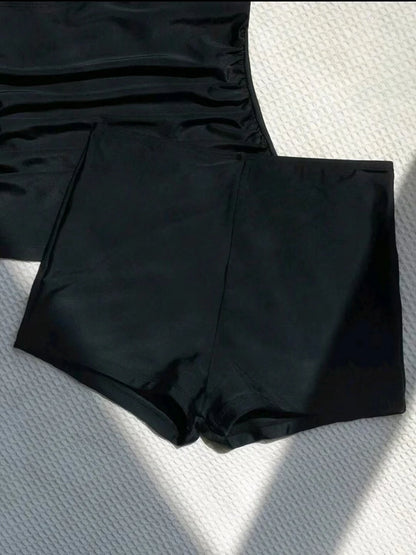 Halter Tankini Solid Swimsuit Women High Waist Swimwear Female Padded Bathing Swim Suit Swimming Beachwear Summer