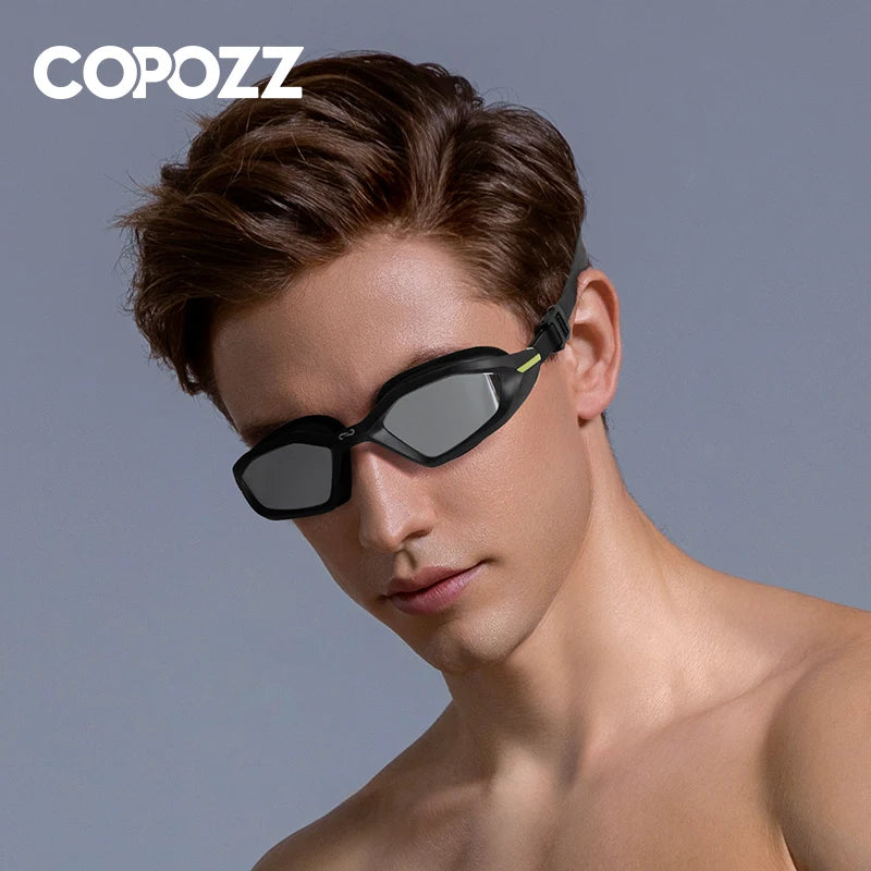 COPOZZ Men Professional Swimming Goggles Electroplate Swim Glasses Anti Fog UV Protection  Adjustable Adult Swim Eyewear Women