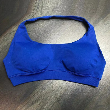 Halter Sports Bra for Women Neck Strap Bra Seamless Open Back Top Medium Support Gym Crop Top Stretchy Sportswear