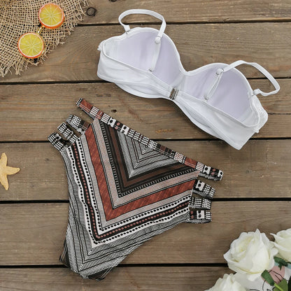 Leaf Print Bikini Female Swimsuit Women Swimwear Thong Push Up Bikinis Set High Waist Swimming Suits for Bathing Suit