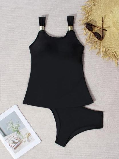 Metal Linked Strappy Tankini Two Pieces Swimwear Women Triangle Swimsuit Female Bathers Bathing Swimming Suit Beachwear