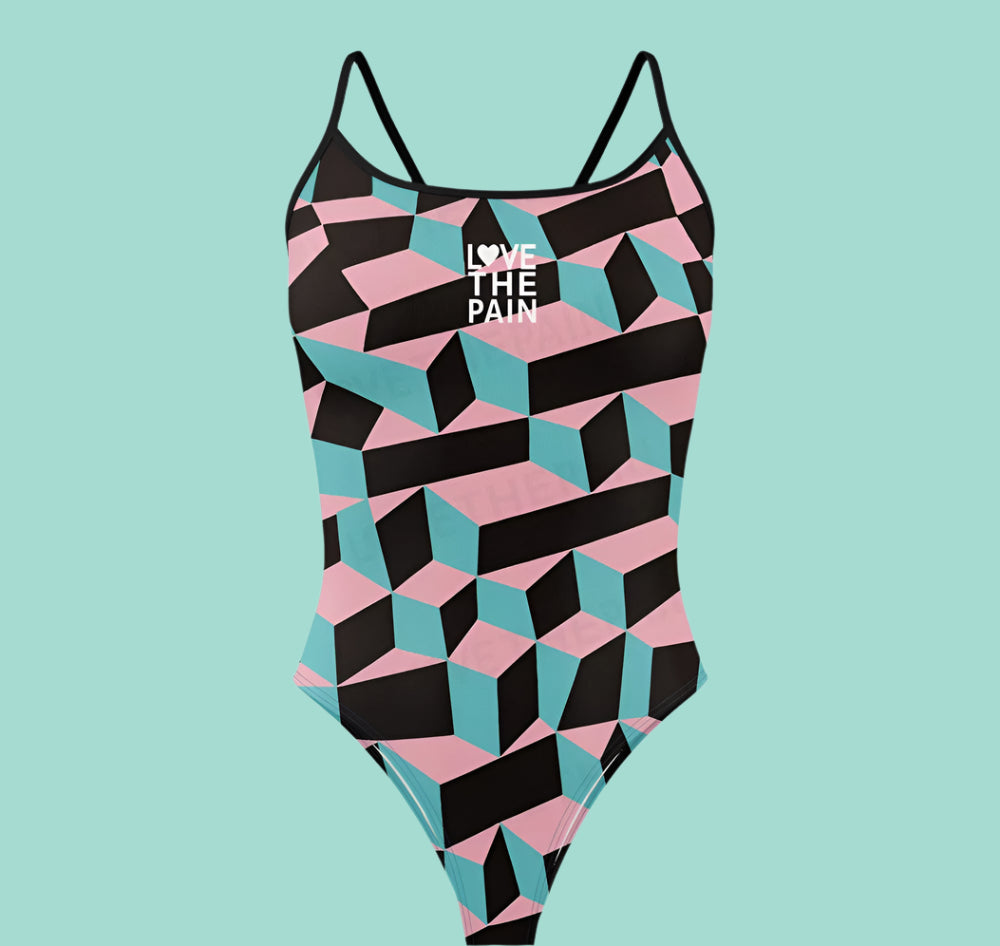 Love The Pain One Piece Swimsuit Thin Straps Versatile V-back Women's Swimwear Sports Triathlon Training Swimsuit
